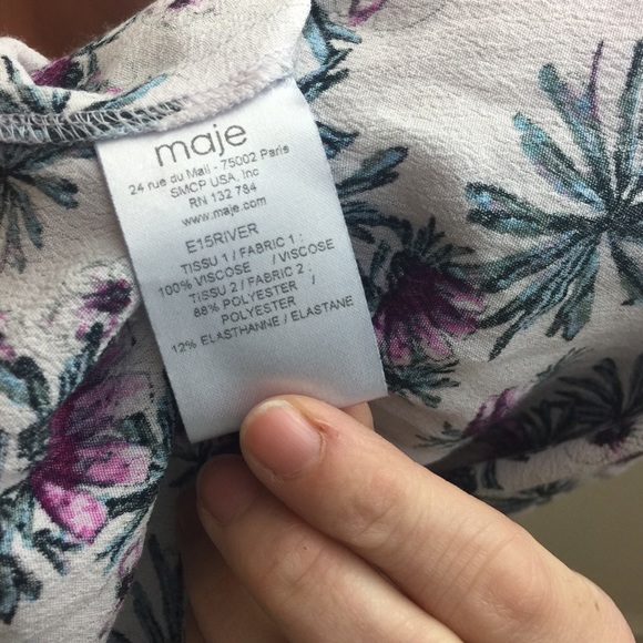 MAJE Floral Purple Wishy Print Mesh Waist Dress - Picture 5 of 8